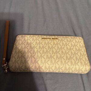 Michael Kors Monogram Tan Wristlet